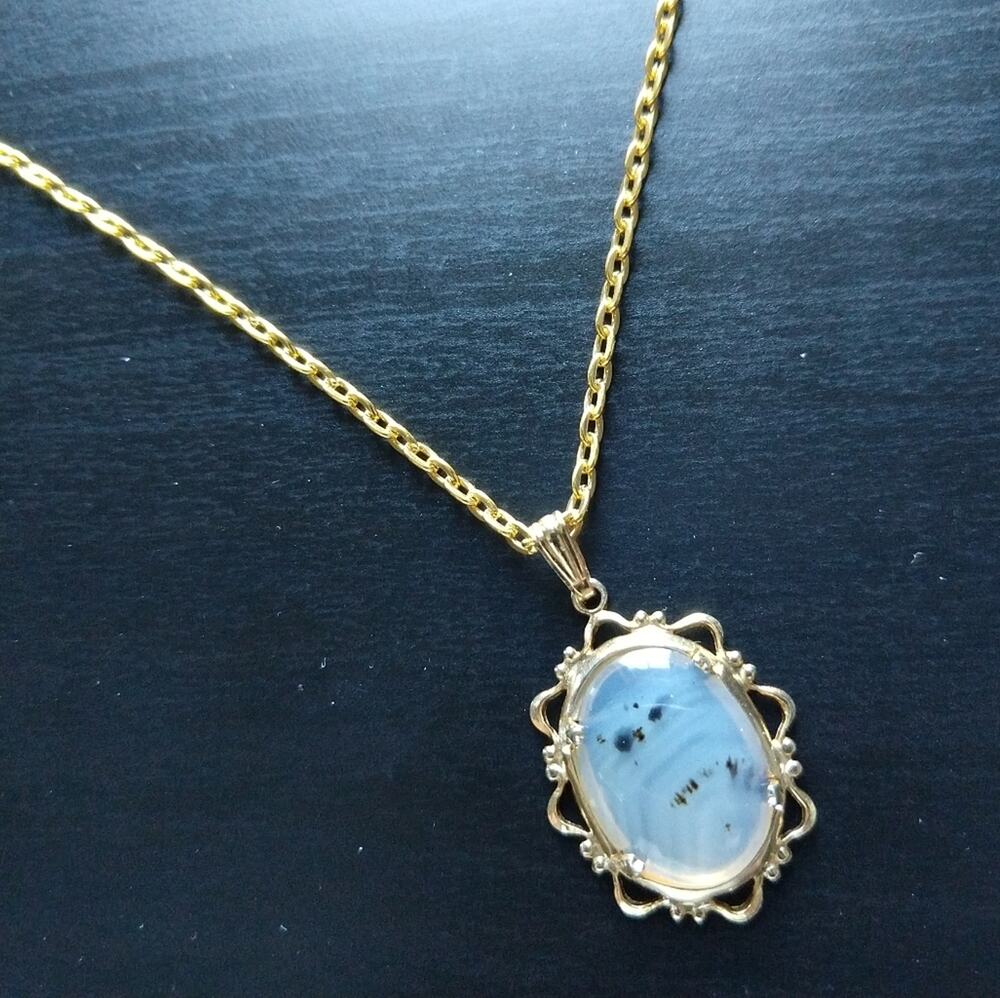 Dalmatian Moonstone Gold Necklace retro-style fashion costume jewelry NOS